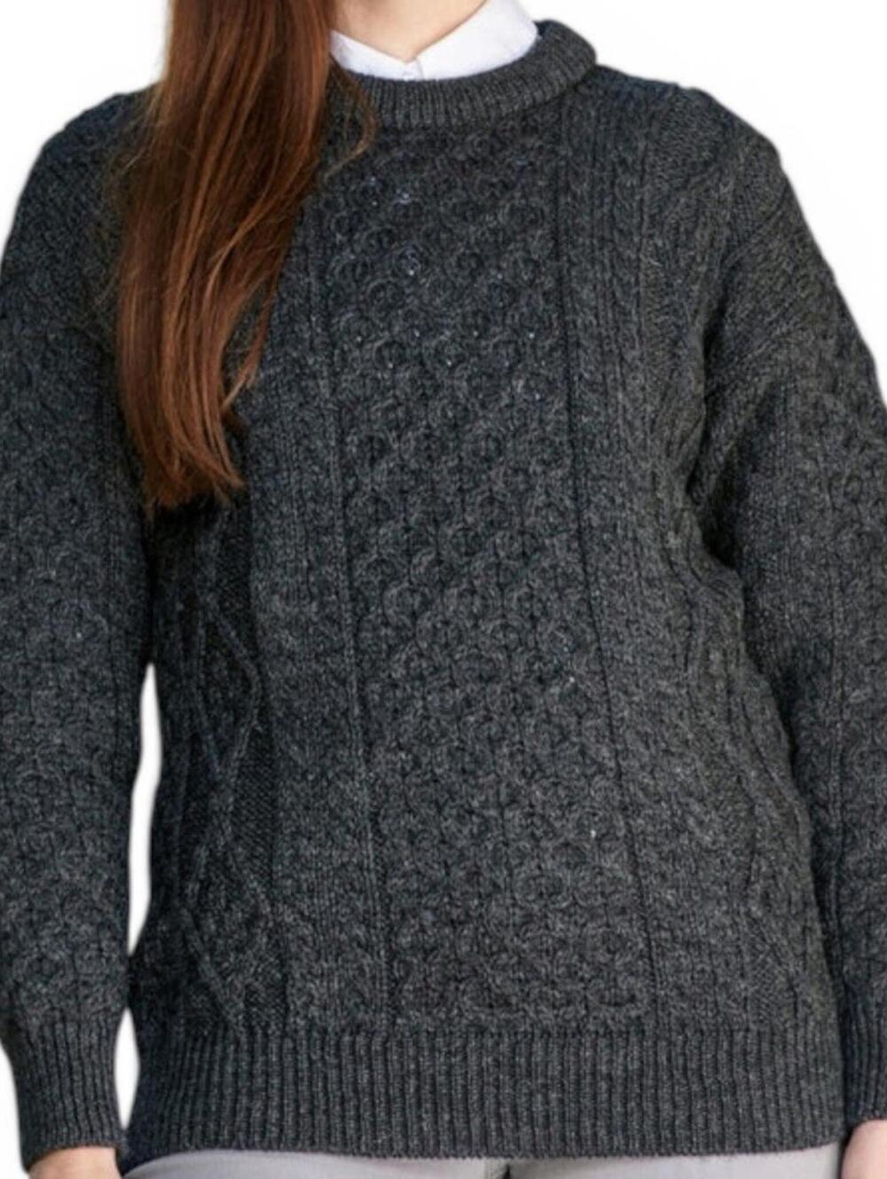Aran Crafts Ireland Women's Small Charcoal Grey 100% Wool Cable Knit Sweater Top